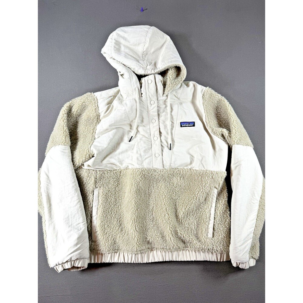 Patagonia Jacket Womens M Pelican Beige Shelled Retro-X Pullover Fleece Hoodie